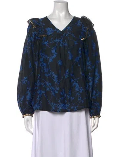 Pre-owned Munthe Floral Print V-neck Blouse In Black/metallic