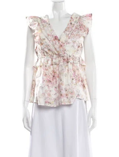 Pre-owned Munthe Floral Print V-neck Blouse W/ Tags In Pink