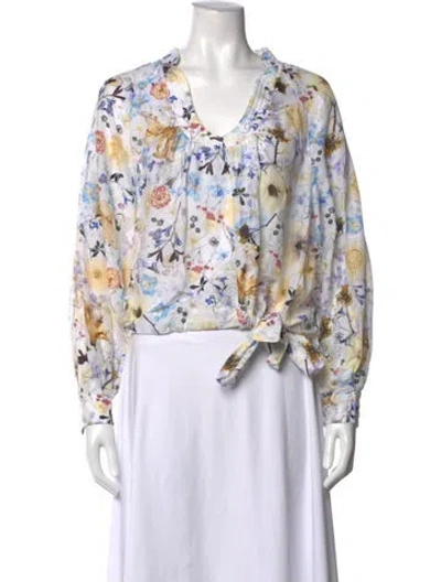 Pre-owned Munthe Floral Print V-neck Blouse In White