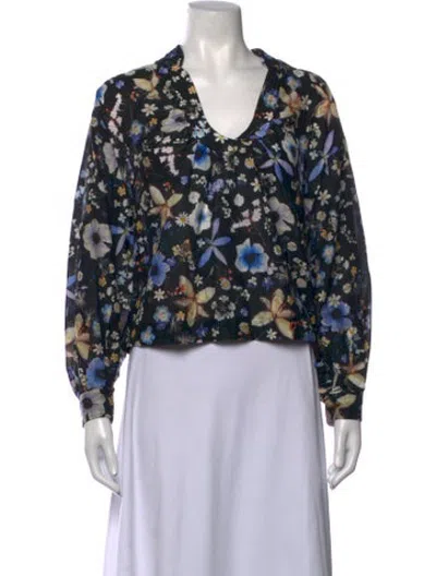 Pre-owned Munthe Floral Print V-neck Top In Black