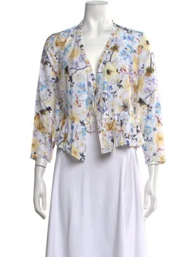 Pre-owned Munthe Floral Print V-neck Top In White