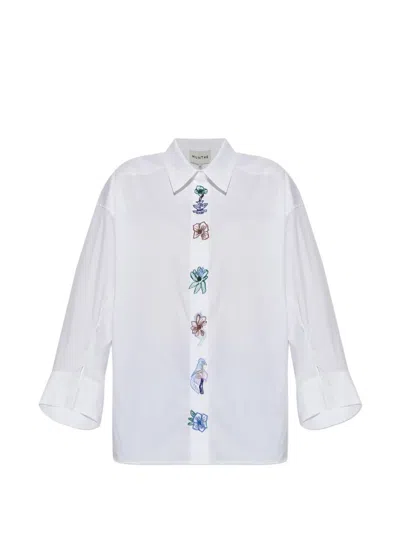 Munthe Floral-embroidered Oversized Shirt In White
