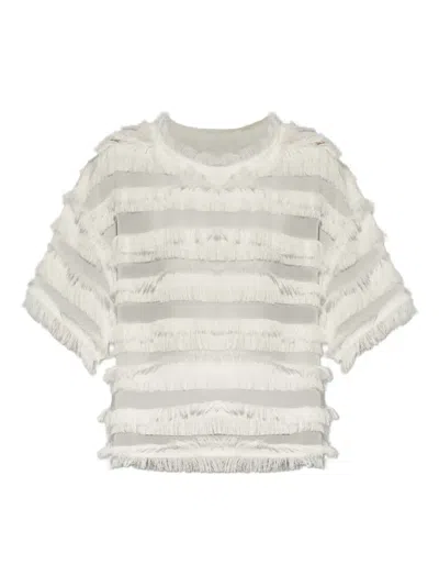 Munthe Fringe-trimmed Sheer T-shirt In Neutral