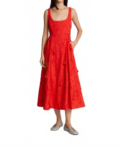 Munthe Fronia Floral Accent Midi Dress In Red In Gold