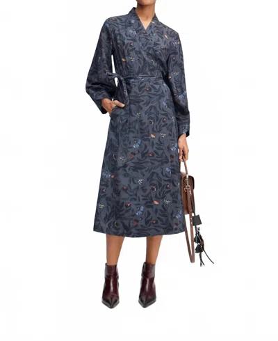 Munthe Gitalu Print Wrap Dress In Charcoal In Blue