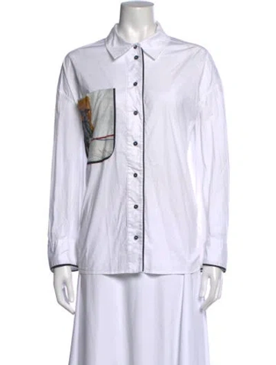 Pre-owned Munthe Graphic Print Long Sleeve Button-up Top In White