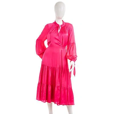 Pre-owned Munthe Helmut Satin Wrap Midi Dress Women's Size Us 4 Pink