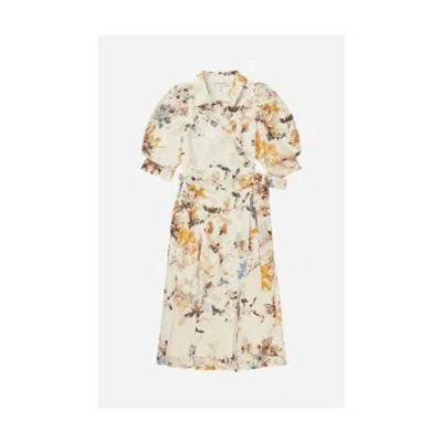 Munthe Jisalanka Floral-print Midi Dress In Neutrals