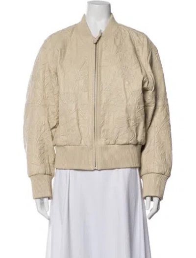 Pre-owned Munthe Lamb Leather Floral Print Bomber Jacket In Neutrals