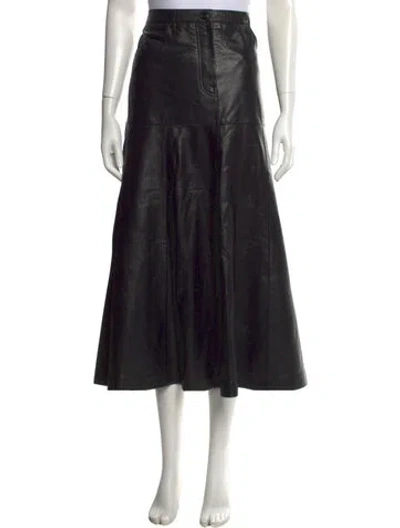 Pre-owned Munthe Lamb Leather Long Skirt In Black