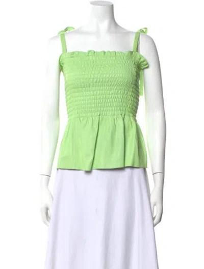 Pre-owned Munthe Lamb Leather Square Neckline Top In Green