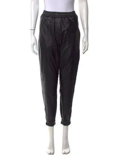 Pre-owned Munthe Lamb Leather Straight Leg Pants In Black