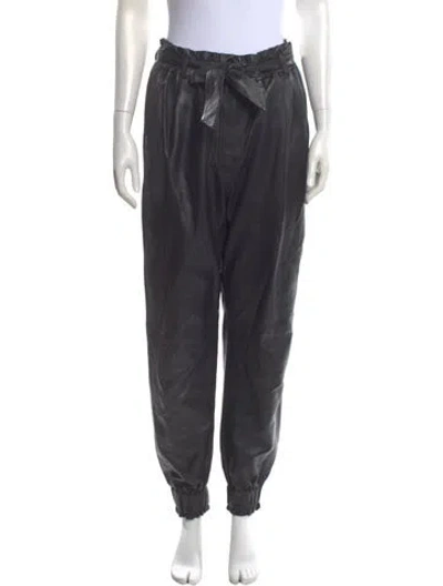 Pre-owned Munthe Lamb Leather Wide Leg Pants In Black