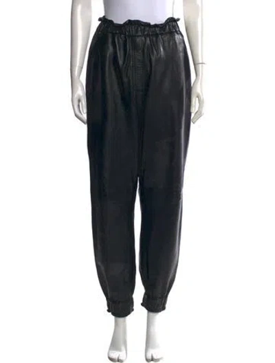 Pre-owned Munthe Lamb Leather Wide Leg Pants In Black