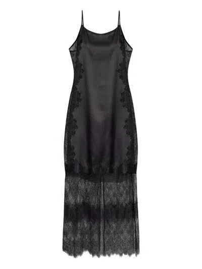 Munthe Lazo Satin Lace-trimmed Slip Maxi Dress In Black