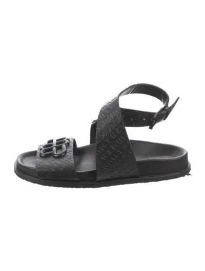 Pre-owned Munthe Leather Graphic Print Sandals In Black