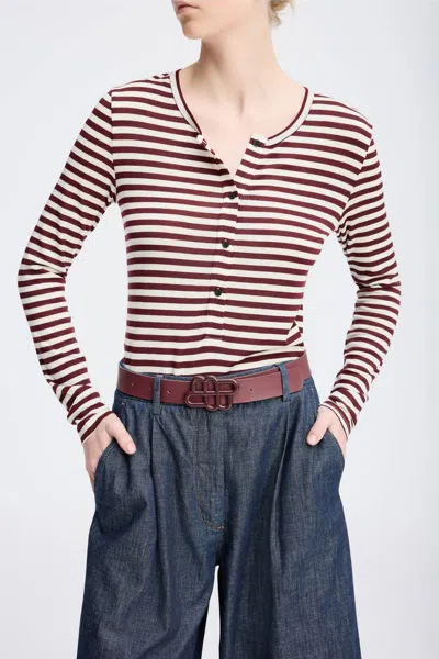Munthe Levoma Sripe Henley Top In Bordeaux In Brown