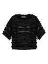 Munthe Lipona Fringe-trimmed Sheer Top In Black