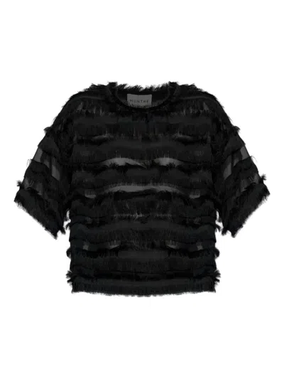 Munthe Lipona Fringe-trimmed Sheer Top In Black