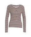 Munthe Long-sleeve Knit Top With Half-button Placket And Horizontal Stripes In Multi