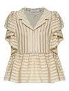 Munthe Ludive Striped Ruffled Blouse In Neutral