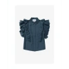 MUNTHE MUNTHE MUST FRILL DETAIL BUTTON UP SLEEVELESS TOP SIZE: 12, COL: NAVY