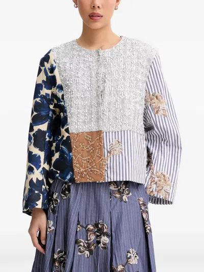 Munthe Naime Sequin-embellished Patchwork Jacket In Blue