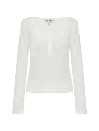 Munthe Naomi Pointelle-knit Button-up Top In White