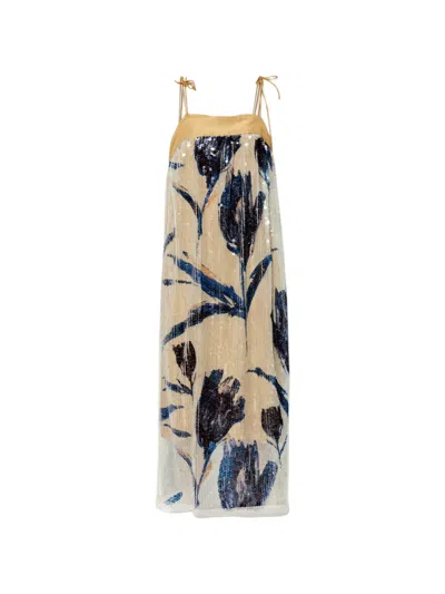 Munthe Nara Sequin-embellished Floral-print Midi Dress In Neutral