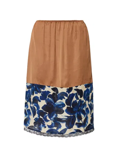 Munthe Ninia Floral-print Midi Skirt In Brown