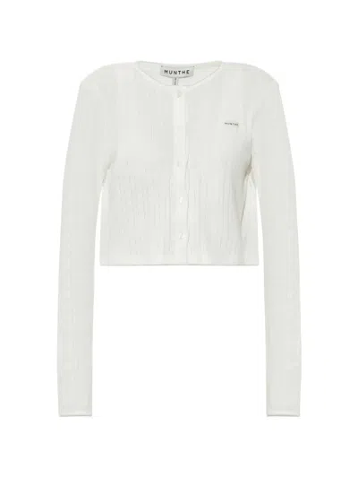 Munthe Noelia Pointelle-knit Cropped Cardigan In White