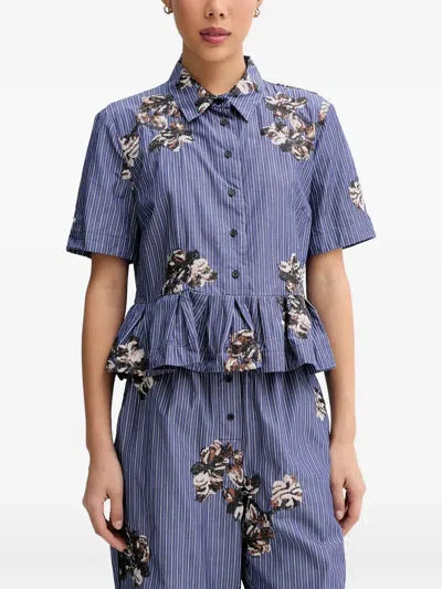 Munthe Nuriana Sequin-embellished Peplum Shirt In 블루