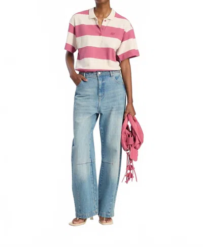 Munthe Organic Cotton Stripe Polo Shirt In Berry Multi In Animal Print