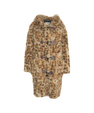 Munthe Oversized Teddy Coat With Bold Animal Print And Integrated Hood In Multi