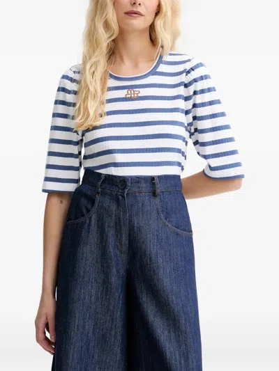 Munthe Parsa Striped Puffed-sleeve T-shirt In Blue