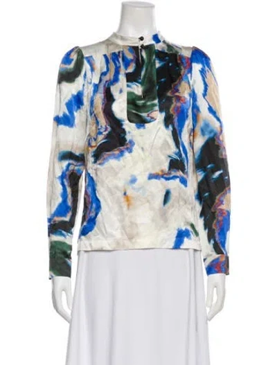 Pre-owned Munthe Patterned Long Sleeve Blouse In White