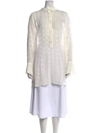 Pre-owned Munthe Patterned Long Sleeve Blouse In White