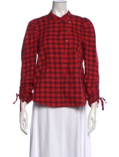 Pre-owned Munthe Plaid Print Long Sleeve Blouse In Red