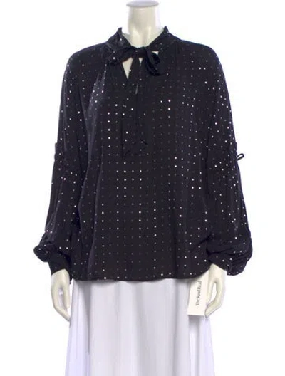Pre-owned Munthe Polka Dot Print Tie Neck Blouse In Blue