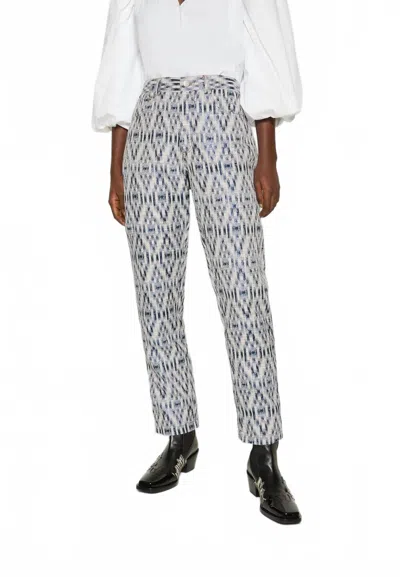 Pre-owned Munthe Pre-loved Cottage Pants With Geometric Ikat Brocade Pattern In Blue In White
