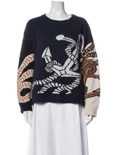 Pre-owned Munthe Printed Crew Neck Sweater In Blue