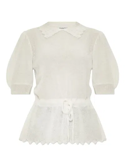 Munthe Puff-sleeve Drawstring Top In White