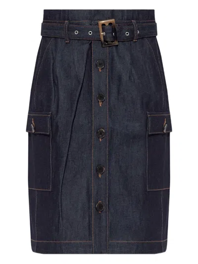 Munthe Raina Belted Buttoned Midi Skirt In Blue