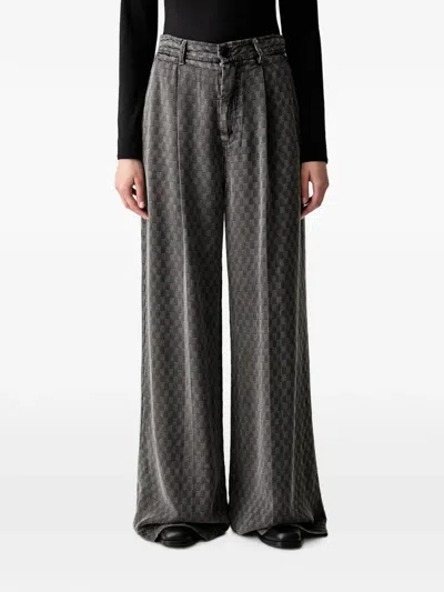Munthe Ronan Check-pattern Wide-leg Jeans In Gray
