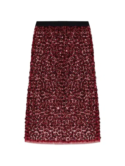 Munthe Sequin-embellished Gingham Midi Skirt In Burgundy