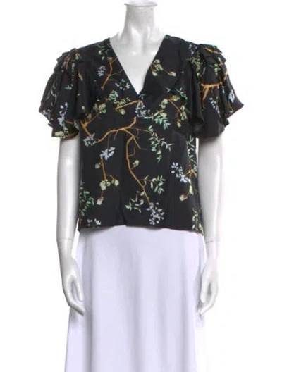 Pre-owned Munthe Silk Floral Print Blouse In Black