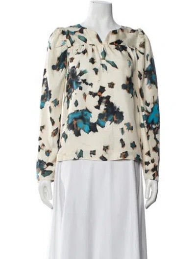 Pre-owned Munthe Silk Floral Print Blouse In Neutral