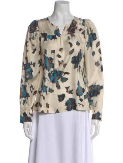 Pre-owned Munthe Silk Floral Print Blouse In Neutral