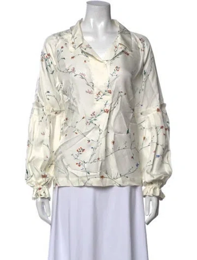 Pre-owned Munthe Silk Floral Print Blouse In Neutral