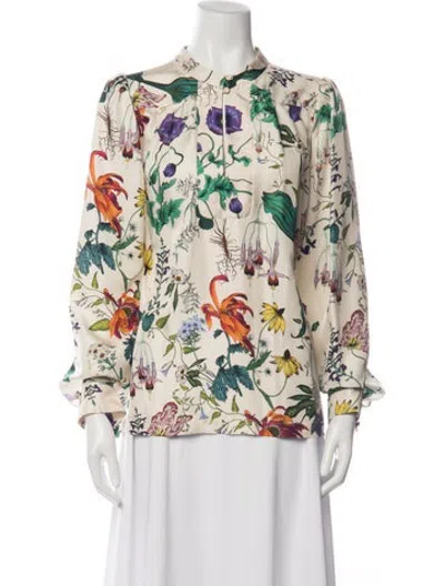Pre-owned Munthe Silk Floral Print Blouse In Neutrals